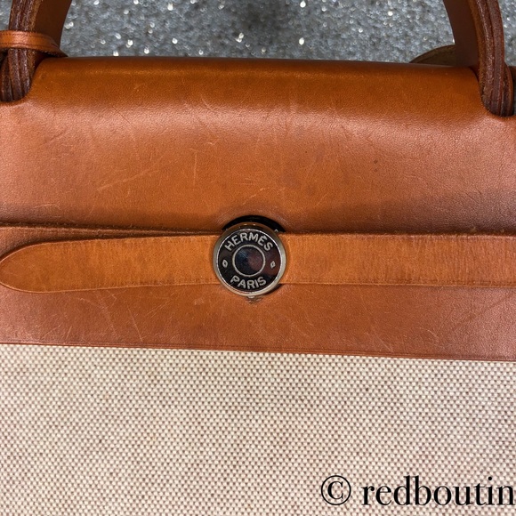 HERMES Natural Toile/Tan Leather Herbag MM 2-in-1 - Picture 2 of 8